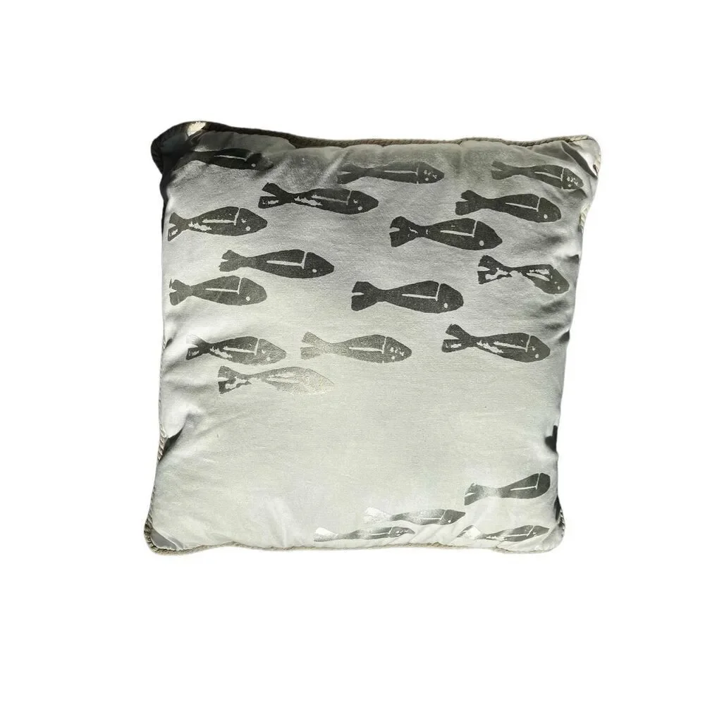 Set of 2  Max Studio Home Silver/White Fish Print Decorative Throw Pillows